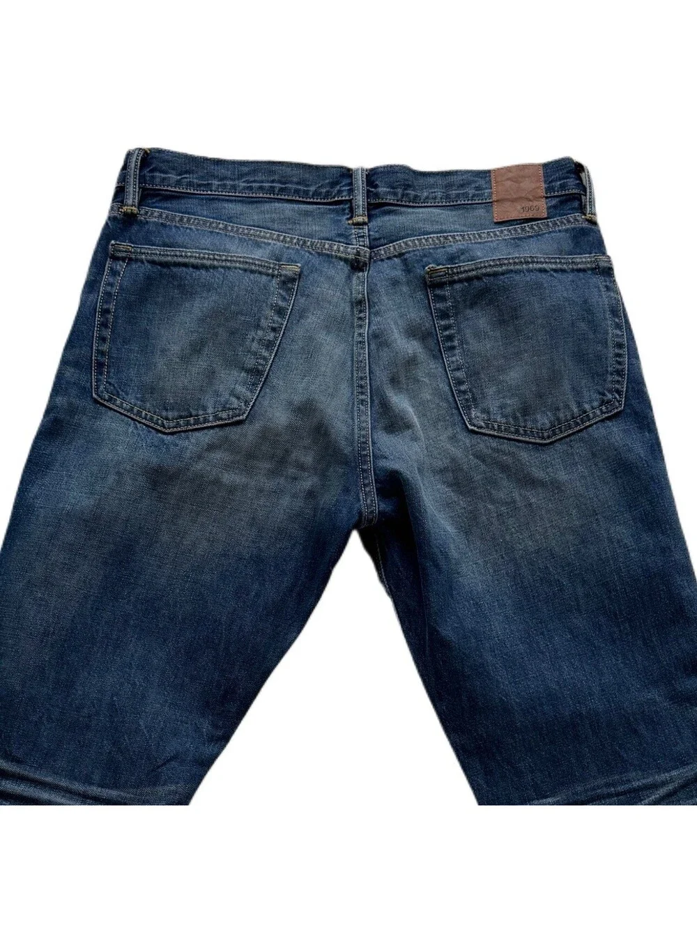 Gap 1969 Straight Fit Jeans Men’s 34x30 Dark Wash Whiskered Distressed Denim